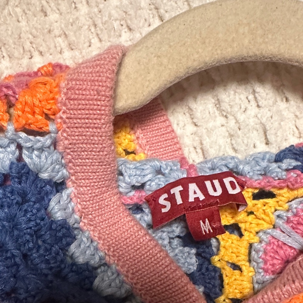 Staud Calla Multicolor Crochet Patchwork Sweater … - image 2